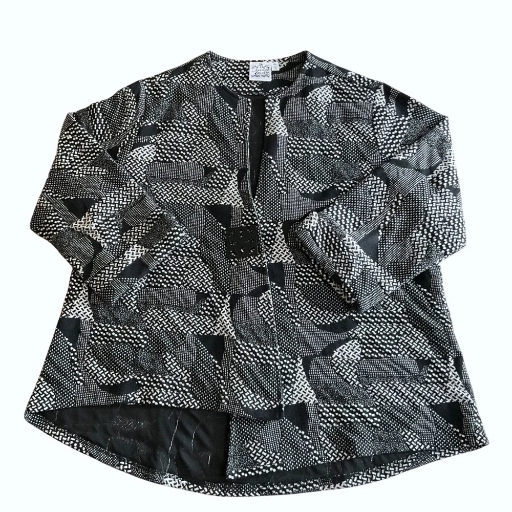 Parsley & Sage Jacket Wms XL Black White Geometric Patchwork Lagenlook Boho